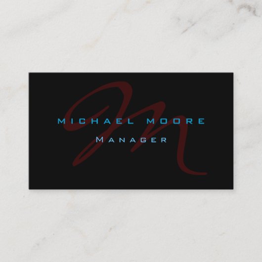 Blue Red Black Monogram Manager Business Card Visitenkarte (Vorderseite)