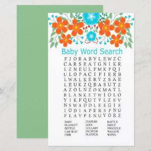 Blue Red Blume Baby Dusche Word Search Game