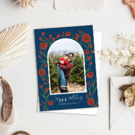 Blue Red Blume Boho Arted Foto Holiday Card Feiertagskarte