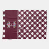 Blue Red Blume Bouquets Burgund Kariert Monogram  Geschirrtuch (Horizontal)