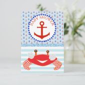 Blue & Red Boy Crab Beachy Baby Dusche Einladung (Stehend Vorderseite)
