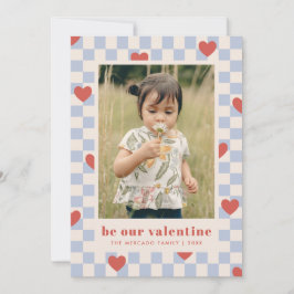 Blue Red Checkerboard Herz Valentine's Day Card Einladung