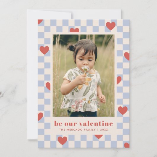Blue Red Checkerboard Herz Valentine's Day Card Einladung (Vorderseite)