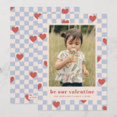 Blue Red Checkerboard Herz Valentine's Day Card Einladung (Vorne/Hinten)