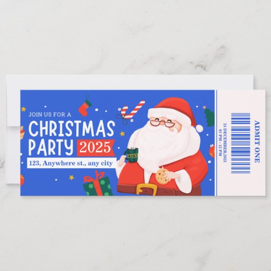 Blue & Red Christmas Party Entry Pass Ticket (Vorderseite)