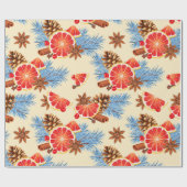 Blue Red Citrus und Gewürze Frohe Weihnachtsfeiert Geschenkpapier (Flach)