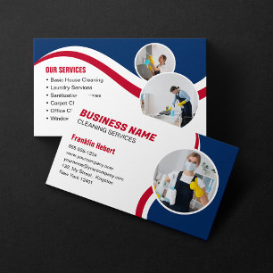 Blue & Red Cleaning Service Housekeeping Maid Visitenkarte