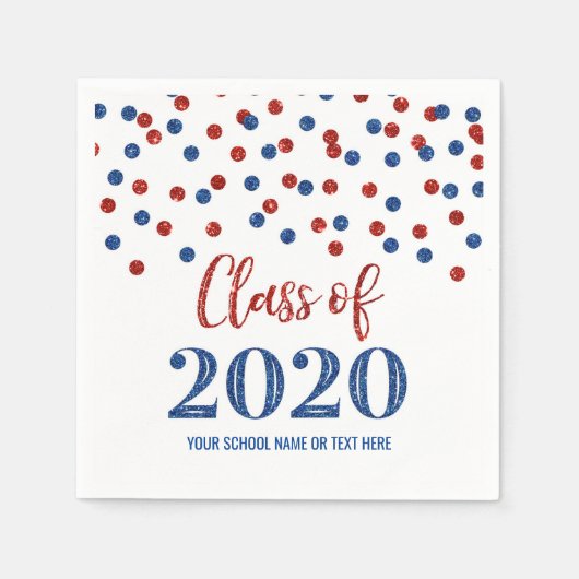 Blue Red Confetti Class of 2020 Abschluss Serviette (Vorderseite)