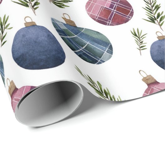 Blue Red Country Christmas Ornaments Geschenkpapier (Rolleneckpunkt)
