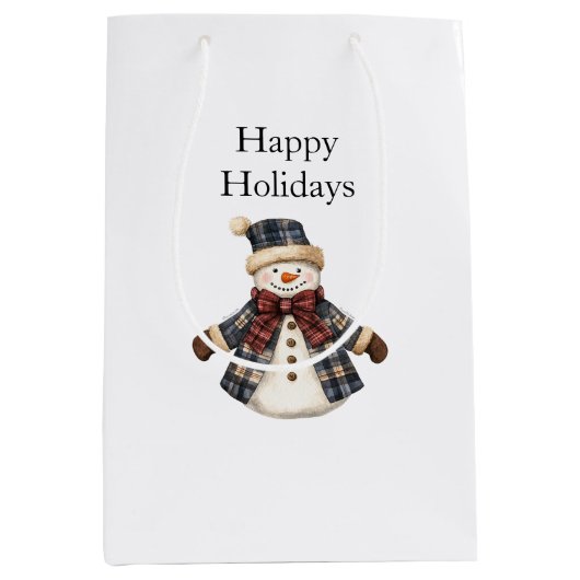 Blue Red Country Christmas Snowman Mittlere Geschenktüte (Vorderseite)