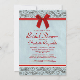 Blue & Red Country Lace Bridal Shower Invitations Einladung