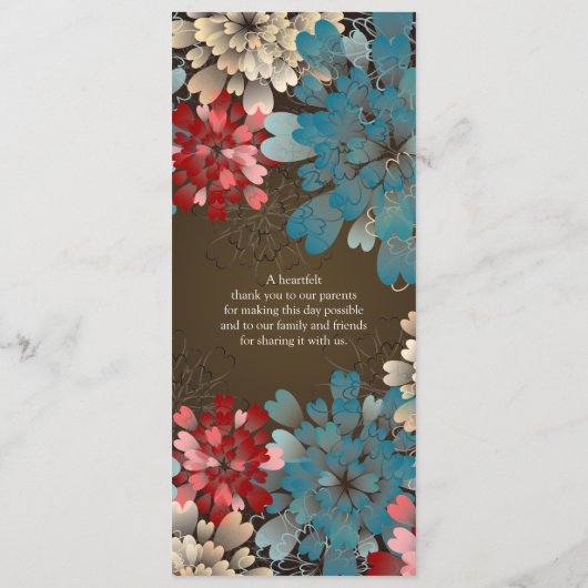 Blue Red & Cream Blume Retro Hochzeitsprogramm Programm (Rückseite)