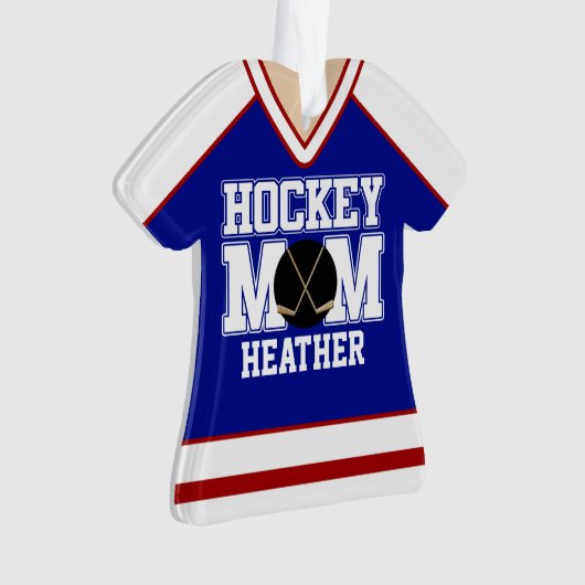 Blue/Red Custom Hockey Mama Jersey Ornament (Vorderseite)