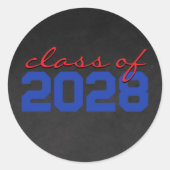 Blue & Red Dark Chalkboard Abschluss Runder Aufkleber (Vorderseite)