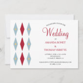 Blue Red Diamond Yellow Star Mid Century Wedding Einladung (Vorderseite)