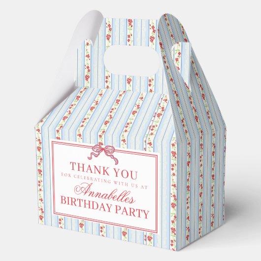 Blue & Red Fancy Floral Birthday Party Gable Favor Geschenkschachtel (Vorderseite)