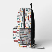 Blue & Red Fast Retro Vintag Racing Cars School Bedruckter Rucksack (Rechts)