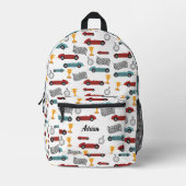 Blue & Red Fast Retro Vintag Racing Cars School Bedruckter Rucksack (Vorderseite)