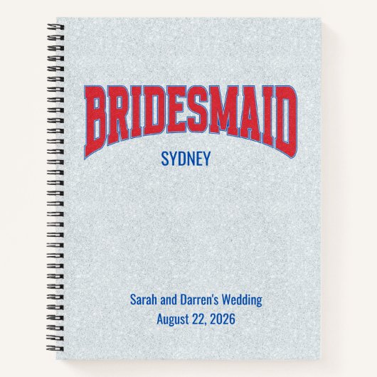 Blue + Red Faux Glitter BRIDESMAID Bachelorette Notizblock (Vorderseite)