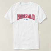 Blue + Red Faux Glitter BRIDESMAID Bachelorette T-Shirt (Design vorne)