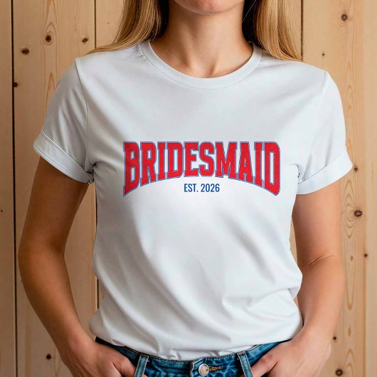 Blue + Red Faux Glitter BRIDESMAID Bachelorette T-Shirt