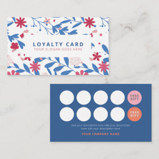 Blue Red Floral Concept Loyalty Card Begleitkarte