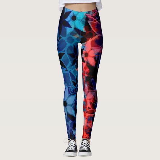 Blue Red Floral Leggings (Vorderseite)