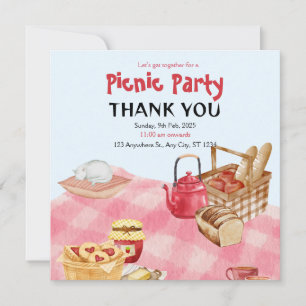 Blue Red Floral Picnic Dankeschön Card Dankeskarte