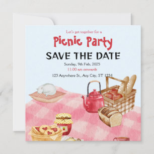 Blue Red Floral Picnic Party Save the Date Karte