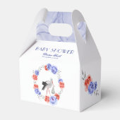 Blue Red Floral Stork Winter Baby Dusche Geschenkschachtel (Rückseite)