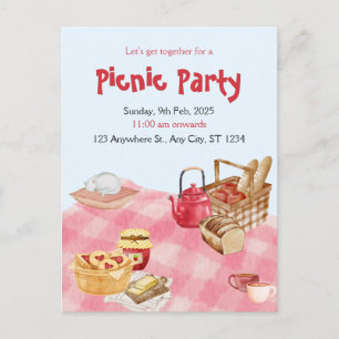 Blue Red Floral Watercolor Picnic Postcard Postkarte