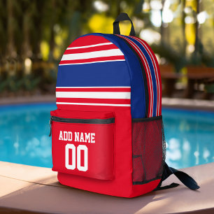 Blue Red Football Jersey Individuelle Name Number Bedruckter Rucksack
