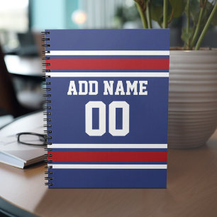 Blue Red Football Jersey Individuelle Name Number Notizblock