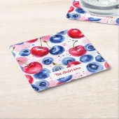 Blue Red Fruit Food Pattern Berry Cherry Rechteckiger Pappuntersetzer (angewinkelt)