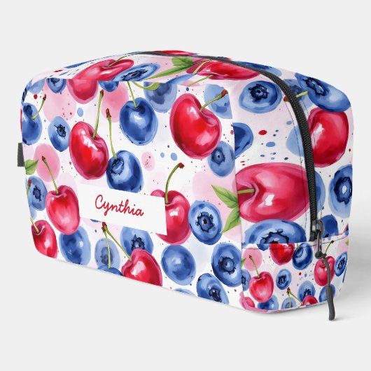 Blue Red Fruit Food Pattern Berry Cherry Waschbeutel (Rechte Ecke)