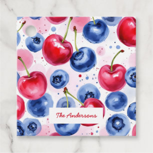 Blue Red Fruit Food Watercolor Berry Cherry Geschenkanhänger