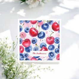 Blue Red Fruit Food Watercolor Berry Cherry Serviette