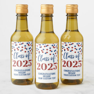 Blue Red Glitzer Class of 2025 Abschluss Weinetikett
