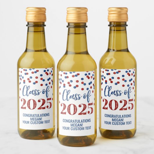 Blue Red Glitzer Class of 2025 Abschluss Weinetikett (Flaschen)