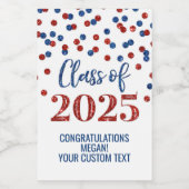 Blue Red Glitzer Class of 2025 Abschluss Weinetikett (Einzelnes Label)