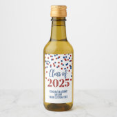 Blue Red Glitzer Class of 2025 Abschluss Weinetikett (Vorderseite)