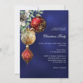 Blue Red Gold Baubles Business Weihnachtsfest Part Einladung (Vorderseite)