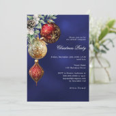 Blue Red Gold Baubles Business Weihnachtsfest Part Einladung (Stehend Vorderseite)