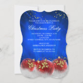 Blue Red Gold Baubles White Christmas Party Einladung (Vorderseite)