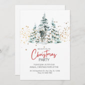 Blue Red Gold Watercolor Weihnachtsbaum Einladung (Vorne/Hinten)