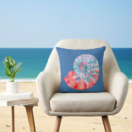 Blue Red Gray Nautilus auf Blue Kissen