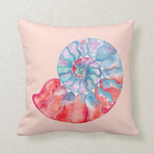 Blue Red Gray Nautilus auf Light Peach Kissen