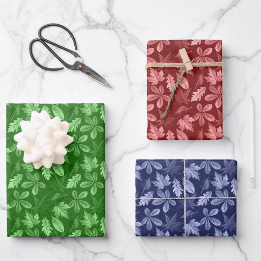 BLUE RED GREEN FALL AUTUMN BLUE RED BLUMEN GESCHENKPAPIER SET (Vorderseite)