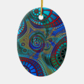 Blue Red Green Fraktale Moderne Kunst Keramikornament (Vorne)