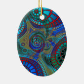 Blue Red Green Fraktale Moderne Kunst Keramikornament (Hinten)